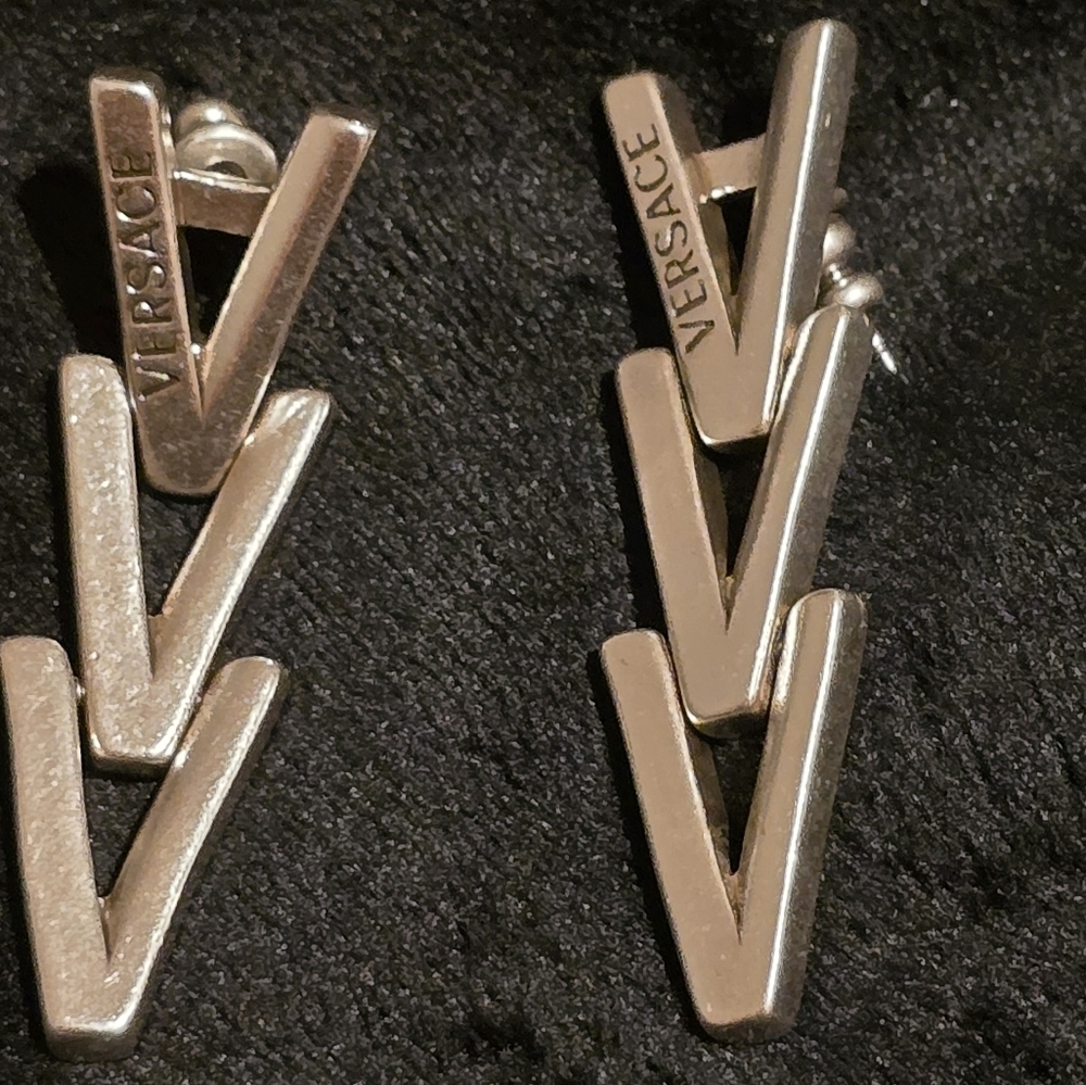 Versace Metallic V-Shaped Earrings